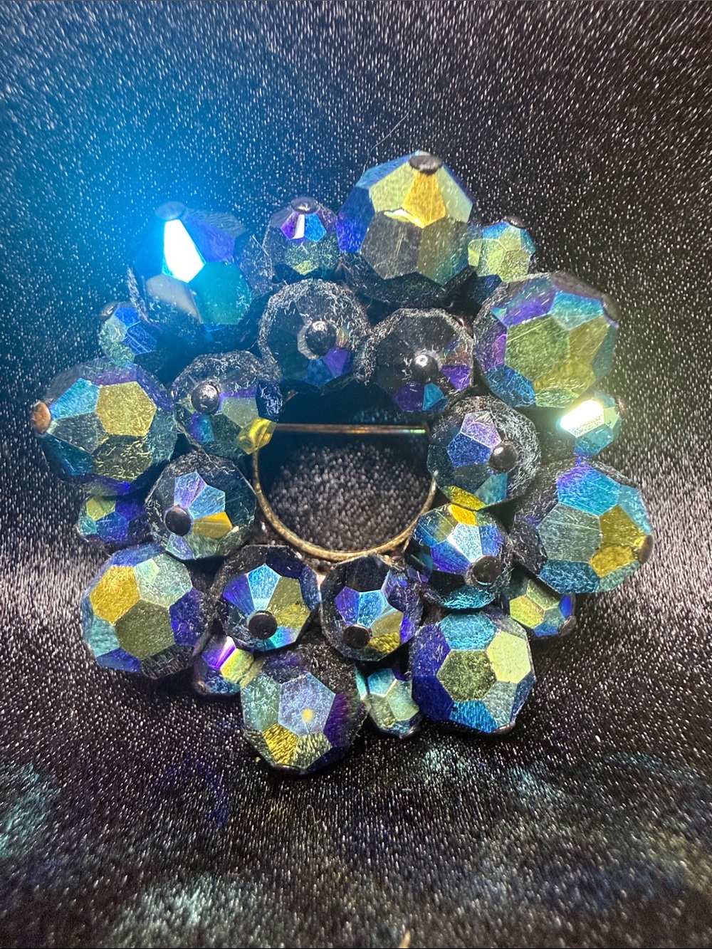 Vintage Crystal Aurora Blue Cluster Brooch - Women Jewelry
